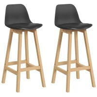 HOMCOM Bar Height Stools Set of 2, PU Leather Upholstered Stools for Kitchen Island, Modern Bar Chairs with Backs, Black(m-11)
