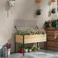 Outsunny Wooden Planter Box with Metal Legs, Raised Garden Bed with Trellis and Bed Liner, for Vegetables Flowers Herbs(m-1)