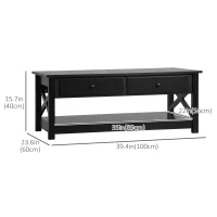 HOMCOM Coffee Table with Storage, Farmhouse Living Room Table with Drawers and Open Shelf, Centre Table with X-frames, Black(m-3)