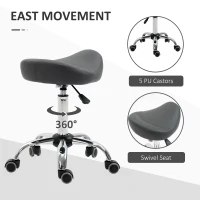 HOMCOM Saddle Stool, Height Adjustable Rolling Salon Chair with PU Leather for Massage, Spa, Clinic, Beauty and Tattoo, Grey(m-6)