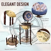 HOMCOM Rolling 18" Globe Wine Bar Stand Wine Cabinet Bottle Shelf Holder Wine Host Trolley with Wheels, Beige(m-5)