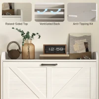 HOMCOM Narrow Shoe Storage Cabinet, Farmhouse Slim Shoe Cabinet with 2 Flip Drawers, Adjustable Shelves, White Oak(m-7)