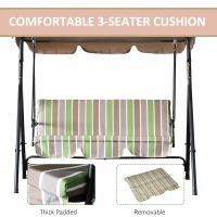 Outsunny 3-Seater Outdoor Porch Swing with Adjustable Canopy, Patio Swing Chair for Garden, Poolside, Backyard, Green Stripes(m-6)