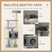 PawHut 57.5" Cat Tree with Scratching Posts, Large Cat Tower for Indoor Cats with Bed, House, Toys, Grey(m-5)