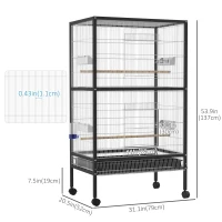 PawHut Bird Cage Conure Parrot Budgie Cage with Bird Perch & Wheels, Black and White(m-3)