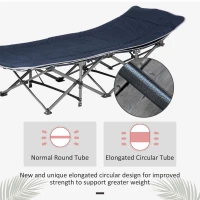 Outsunny Folding Camping Cot with Mattress & Pillow, Double Layer Oxford Heavy Duty Sleeping Cot with Carry Bag Blue(m-9)