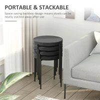 HOMCOM Backless Round Dining Chairs, Modern Stacking Stools Set of 4, Kitchen Chairs with Metal Legs, Black(m-6)