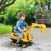 Qaba Kids Ride-on Excavator with Digger, Pretend Play Construction Truck with Under Seat Storage, Realistic Sound, Treaded Wheels, No Power Design(m-1)