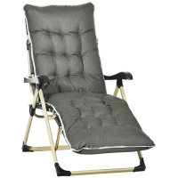 Outsunny Outdoor Folding Reclining Lounge Chair w/ Cushion, Adjustable Backrest and Footrest for Patio, Poolside, Beach, Grey(m-11)