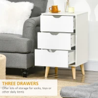 HOMCOM Bedside Table, Modern Nightstand with 3 Drawers, Side End Table with Wood Legs for Living Room, Bedroom, White(m-5)