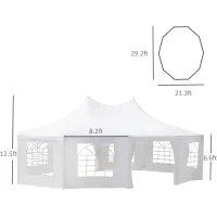 Outsunny 29x21ft High Peak Decagonal Wedding Event Party Tent Gazebo Canopy w/ 10 Removable Walls White(m-3)