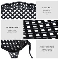 Outsunny Metal Garden Bench, 2 Seater Outdoor Patio Loveseat with Armrest and Floral Scroll Backrest, 42.1"x22.8"x33.5", Black(m-5)