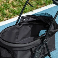 PawHut Dog Stroller Foldable Design with Storage Basket, Adjustable Canopy, Cup Holder, Safety Leashes, for Mini Dogs, Black(m-10)