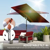 Outsunny 6.6x9.6ft Rectangle Aluminum Tilt Patio Umbrella, Garden Market Parasol, Outdoor Sunshade Canopy with Crank, Wine Red(m-4)