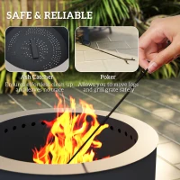 Outsunny Outdoor Fire Pit, Round Firepit with Grill Grate, Fire Bowl with Ash Catcher and Poker for Backyard Camping Bonfire Picnic, Black(m-6)