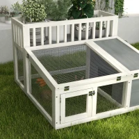 PawHut Rabbit Cage Outdoor Indoor Guinea Pig Cage with Run, Openable Tops, for 1-2 Rabbits, 37" x 35" x 24", Grey(m-9)