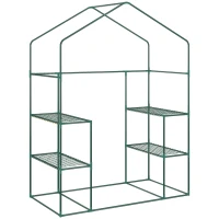 Outsunny Walk-in Mini Greenhouse with Mesh Door & Windows, Portable Garden Green House with 3 Tier Shelves, Water & UV Resistant PE Cover, Green(m-10)