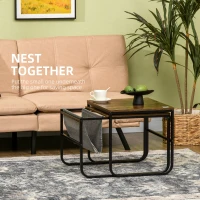 HOMCOM Coffee Table Set of 2, Nesting Tables with Storage Bag and Steel Frame for Living Room, Rustic Brown(m-4)