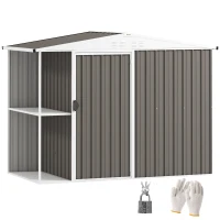 Outsunny 8 x 4ft Outdoor Garden Shed, Metal Shed with Air Vents and Lock for Backyard, Garden, Patio, Warm Gray(m-11)