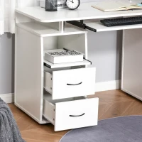 HOMCOM Computer Desk with Keyboard Tray, CPU Stand, Writing Desk with Drawers, Workstation for Home Office, White(m-7)