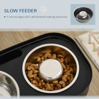 PawHut Pet Feeder, 4 Adjustable Heights Elevated Dog Bowls with Slower Feeder, Stainless Steel Food and Water Bowls, Raised Edge and Food Collection Hole(m-6)