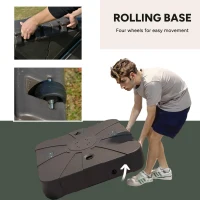 Outsunny HDPE Square Cantilever Patio Umbrella Base with Wheels Crossbar Heavy-Duty Umbrella Stand, Filled Up to 330lbs with Stand or 248lbs with Water for Deck Poolside, Coffee(m-4)