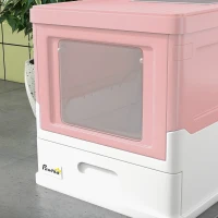 PawHut Top Entry Enclosed Kitty Litter Box with Scoop, Tray, Front Entry, Large Space, Foldable, Portable, Pink(m-10)
