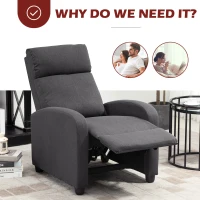 HOMCOM Fabric Recliner Armchair Manual Home Theater Seating Single Reclining Sofa Chair with Padded Seat for Living Room, Dark Grey(m-6)
