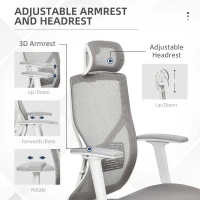 Vinsetto Ergonomic Office Chair with 360° , Wheel, Mesh Back, Adjustable Height & 3D Armrest for Home Office, Grey(m-4)
