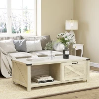 HOMCOM Industrial Coffee Table Side End Table with Drawer, Open Storage Shelf, Modern Farmhouse Furniture, for Living Room, Dining Room, Office, White Oak(m-1)