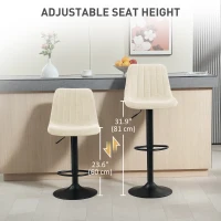 HOMCOM Adjustable Barstools Set of 2, Swivel Bar Stools with Back and Footrest for Kitchen Island Counter, Beige(m-5)