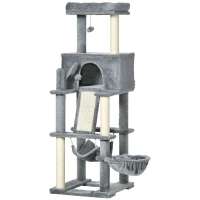 PawHut 55" Cat Tree for Indoor Cats, Cat Tower, Kitty Activity Center with Cat Bed Ramp Condo Hammocks Hanging Ball Toys Sisal Rope Scratching Post, Grey(m-11)