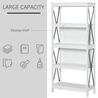 HOMCOM 4-Tier Bookcase, Display Shelf, Unit Storage Rack Organizer for Living Room, Office - White(m-4)
