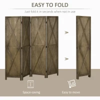 HOMCOM 4-panel Wall Partition Farmhouse Room Separator with Foldable Design Wooden Frame 5.6FT, Brown(m-4)