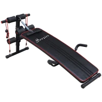 Soozier Sit Up Bench Core Workout Adjustable Strength Training Bench Thigh Support For Home Gym Exercise Black/Red(m-11)