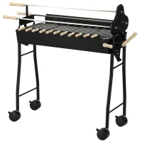 Outsunny Outdoor Cooking Grill Multifunctional Portable Charcoal Grill Barbecue Trolley, Black(m-11)