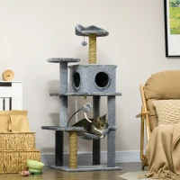 PawHut 54" Cat Tree for Larger Cats Adult with Hammock, Tal Cat Tree Tower with Scratching Post, Condo, Platforms, Play Balls for Indoor Cats, Grey(m-1)