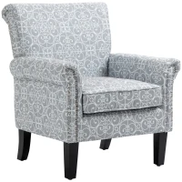 HOMCOM Upholstered Accent Chair, Single Armchair with Soft Linen Touch Fabric, Rolled Armrest with Nailhead Trim, Grey(m-11)