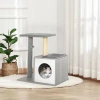 PawHut Multi-level Cat Tree Condo with Sisal-Covered Scratching Posts Grey(m-1)