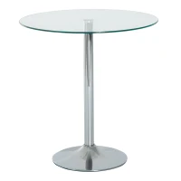 HOMCOM Round Dining Table, Modern Pub Table with Tempered Glass Top, Galvanized Metal Base, Small Dining Table, Silver(m-12)