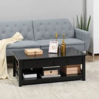 HOMCOM Coffee Table with Storage, Farmhouse Living Room Table with Drawers and Open Shelf, Centre Table with X-frames, Black(m-8)