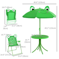 Outsunny Kids Folding Picnic Table and Chair Set Pattern Outdoor Garden Patio Backyard with Removable & Height Adjustable Sun Umbrella Green(m-3)