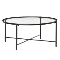 HOMCOM Modern Round Coffee Table with Tempered Glass Tabletop, Accent Side Table, Center Table for Living Room, Black(m-11)