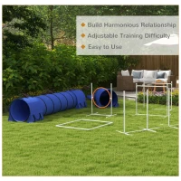 PawHut 7 Pcs Dog Agility Kit w/ Tunnels, Weave Poles, Adjustable Hurdles, Jump Ring, Pause Box, Whistle, Carry Bag, Blue(m-6)