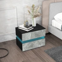 HOMCOM Modern Nightstand, Bedside Table with 2 Drawers, USB Powered RGB LED Lights, Remote for Bedroom, Grey(m-8)