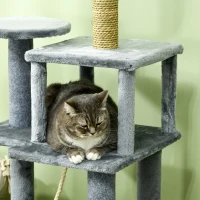 PawHut 54" Cat Tree for Larger Cats Adult with Hammock, Tal Cat Tree Tower with Scratching Post, Condo, Platforms, Play Balls for Indoor Cats, Grey(m-10)