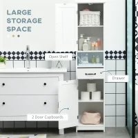 kleankin Modern Bathroom Cabinet, Narrow Bathroom Vanities with Open Shelf Drawer Recessed Doors and Adjustable Shelves White(m-4)