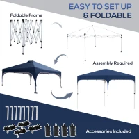 Outsunny 10' x 10' Pop Up Canopy Tent with Sand Bags, UPF 50+ Instant Sun Shelter, Tents for Parties, Height Adjustable, with Wheeled Carry Bag, for Outdoor, Garden, Patio, Navy Blue(m-5)