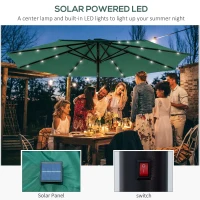 Outsunny 9ft Solar Patio Umbrella Outdoor Sunshade 24 LED Lights Tilt Canopy Green(m-4)