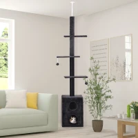 PawHut 86.5"-96.5" Cat Tree Floor to Ceiling Condo w/ Jute Scratching Post Dangling Ball Adjustable, Grey(m-8)